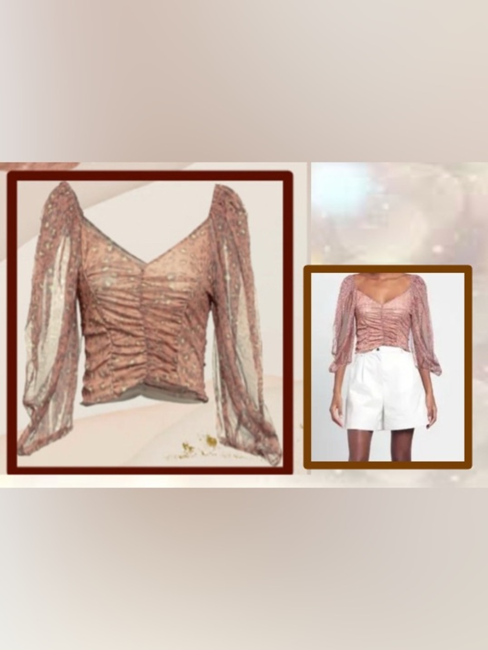 SOALLURE Top- Antique rose sheer/ruched crop top/ - Size 6 (Made In Italy)
